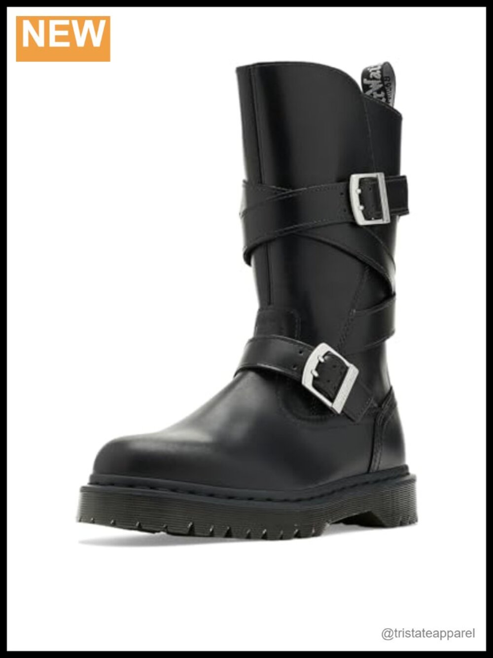Dr. Martens Anistone Strap Calf High Leather Boots Buckle Pull On
